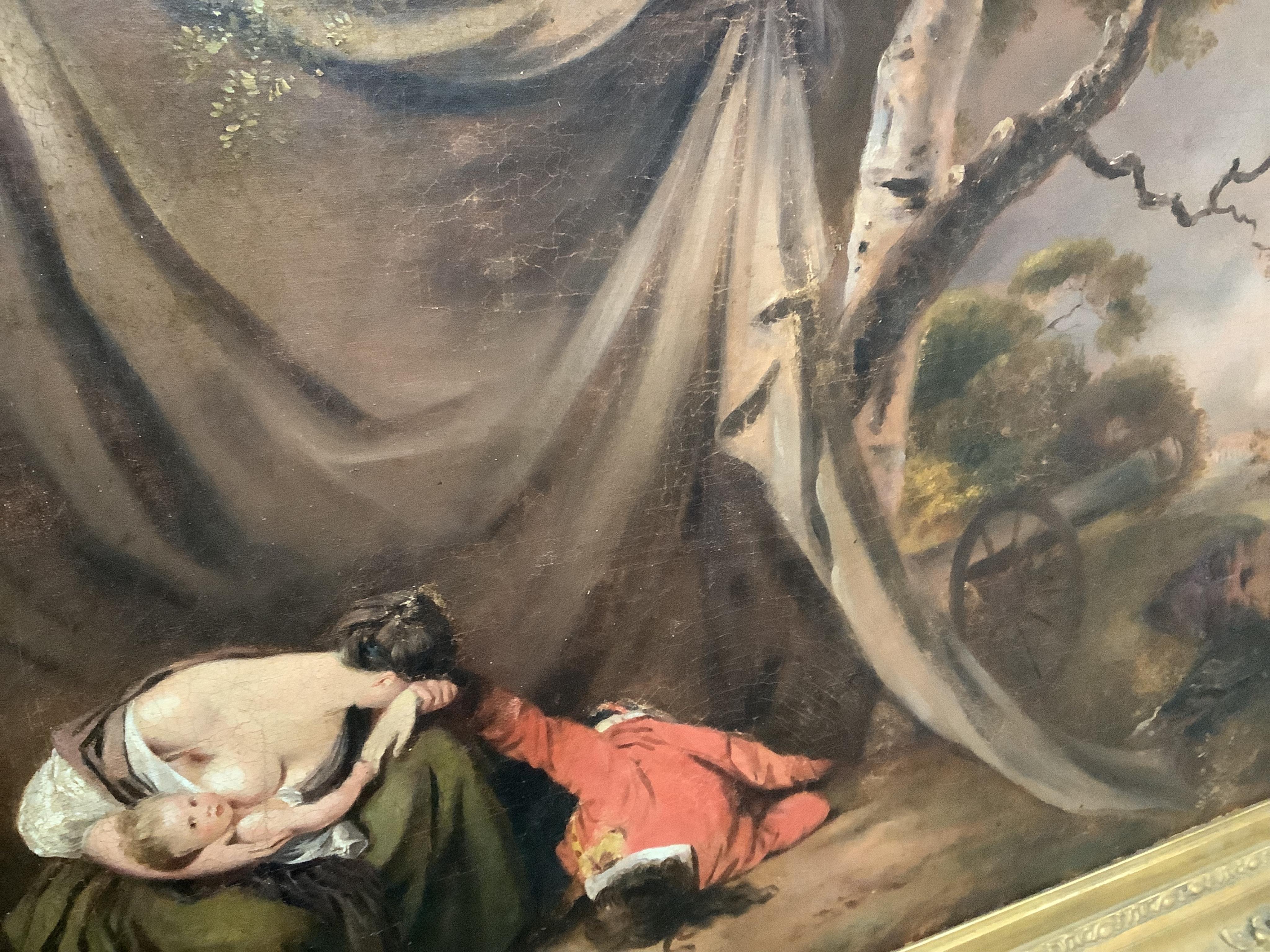 After Joseph Wright of Derby (1734-1797), oil on canvas, 'The dead soldier', unsigned, 42 x 57cm, ornate gilt framed. Condition - fair, some repairs to the canvas